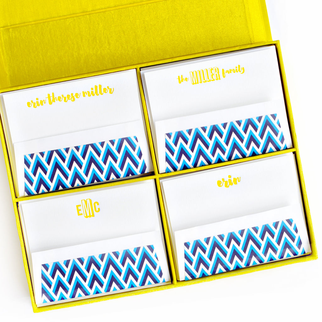 Grand Silk Stationery Box - Yellow and Blue