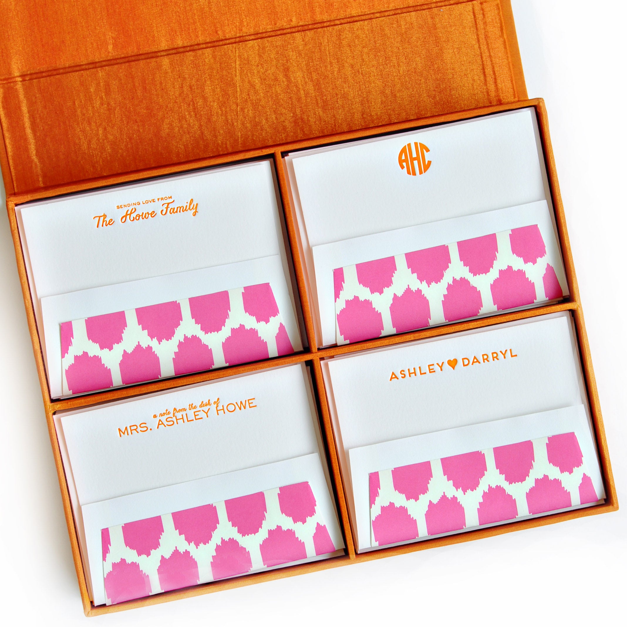 Grand Silk Stationery Box - Orange and Pink