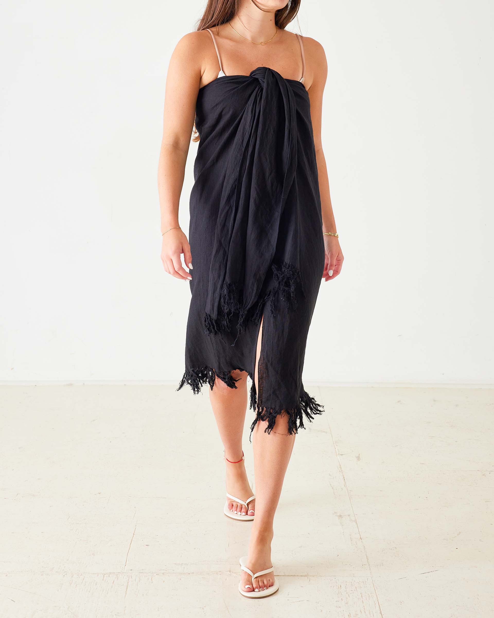 linen 3-way beach wrap – Black Ink