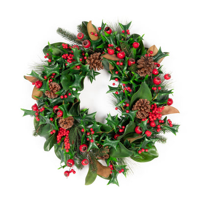 MAGNOLIA & RED BERRY WREATH - 24 INCH