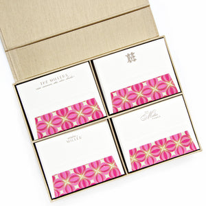 Grand Silk Stationery Box - Champagne and Pink